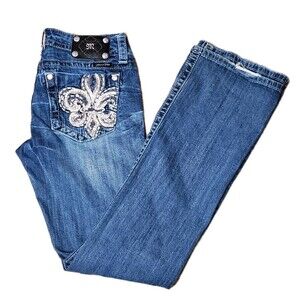 Miss Me Sz 30 Boot Fleur-De-Lis Denim Blue Jeans JP5748B Color MK 109 Cowgirl